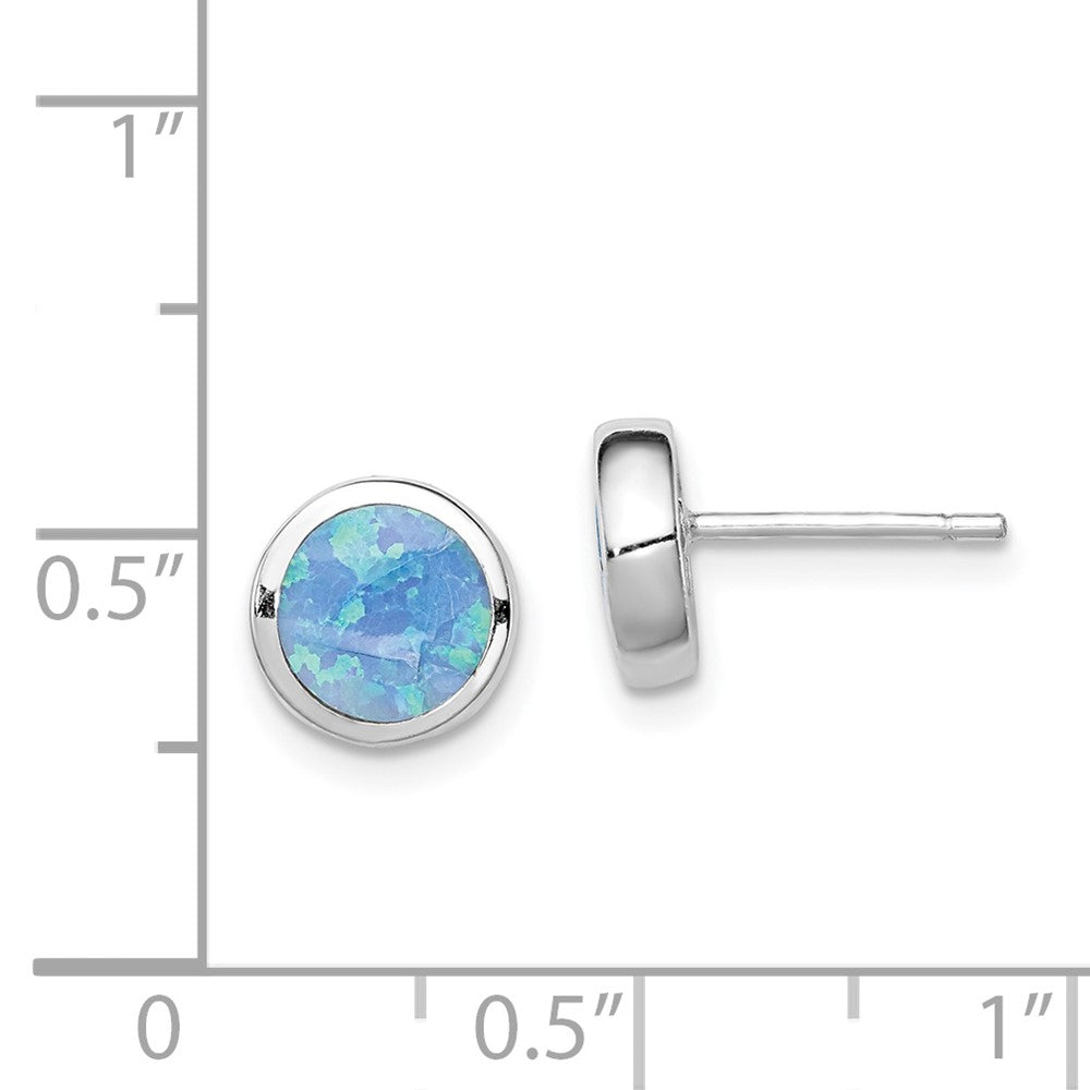 Rhodium-plated Sterling Silver Synthetic Opal Polished Post Earrings