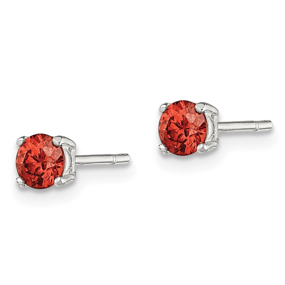 Sterling Silver Polished Red Glass Post Earrings