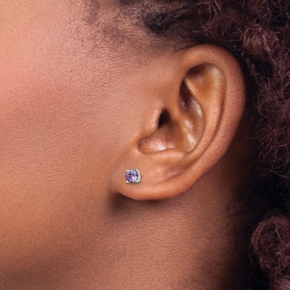 Sterling Silver Polished Purple CZ Post Earrings