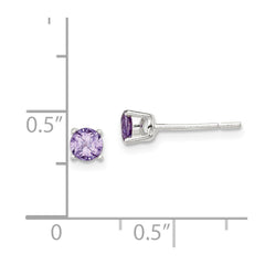 Sterling Silver Polished Purple CZ Post Earrings