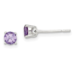 Sterling Silver Polished Purple CZ Post Earrings