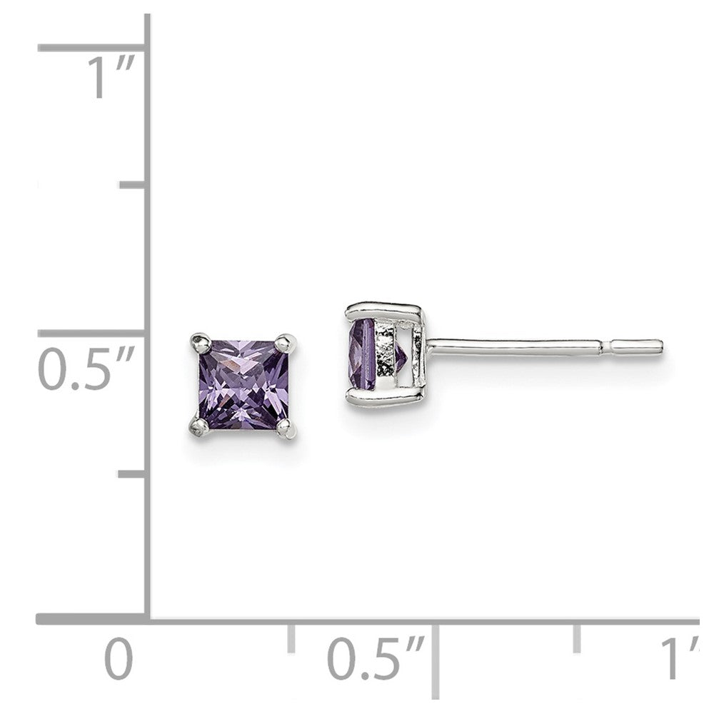 Sterling Silver Polished Purple CZ Post Earrings