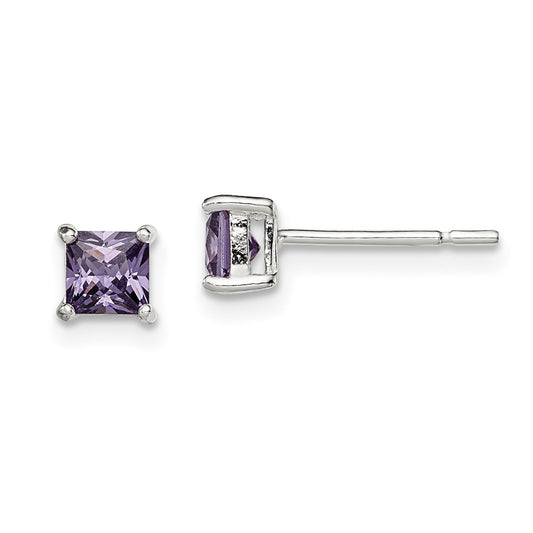 Sterling Silver Polished Purple CZ Post Earrings