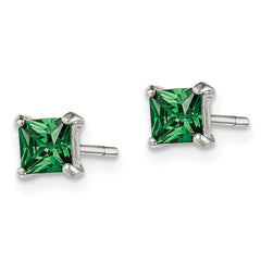 Sterling Silver Polished Green Glass Post Earrings