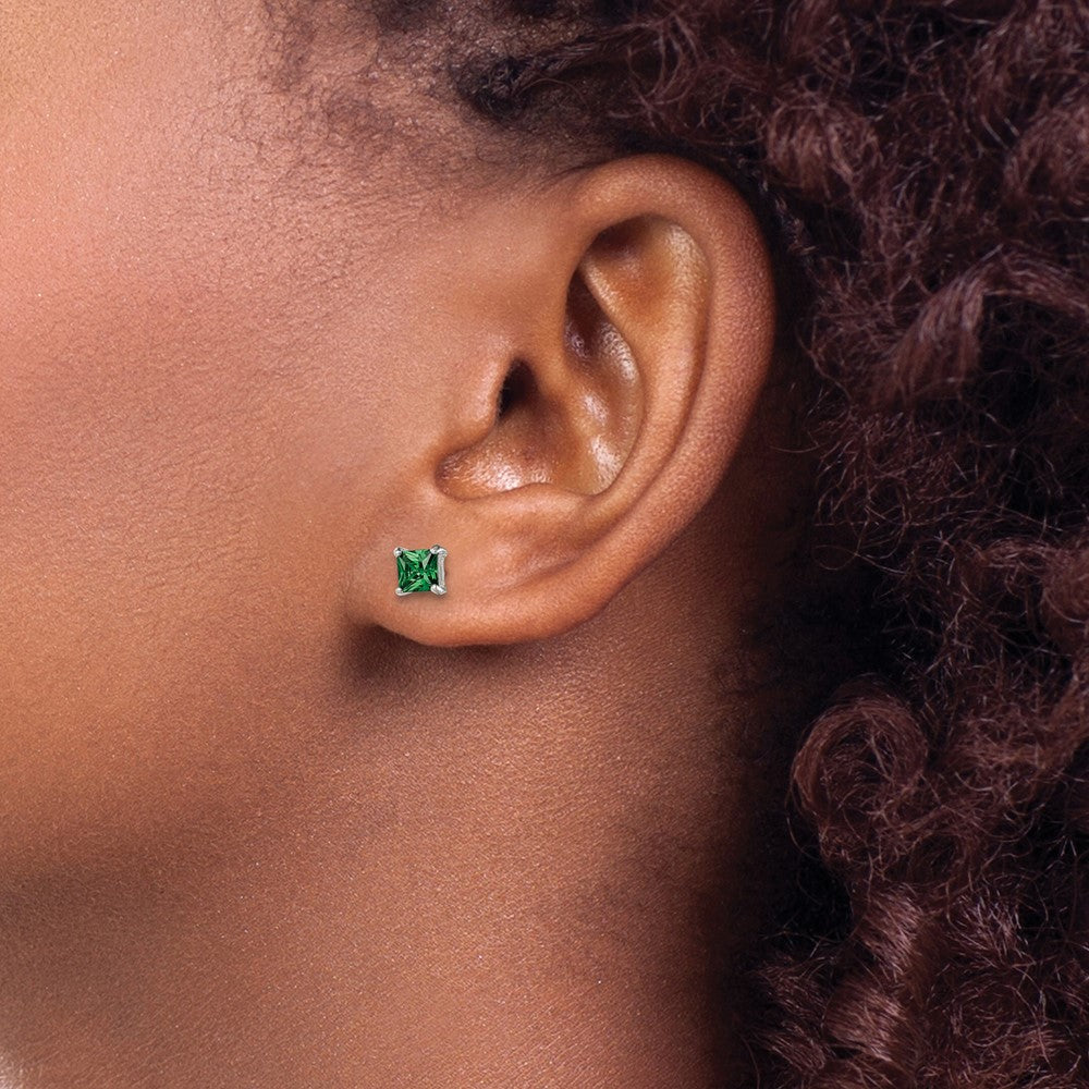 Sterling Silver Polished Green Glass Post Earrings