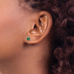 Sterling Silver Polished Green Glass Post Earrings