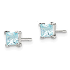 Sterling Silver Polished Light Blue CZ Post Earrings
