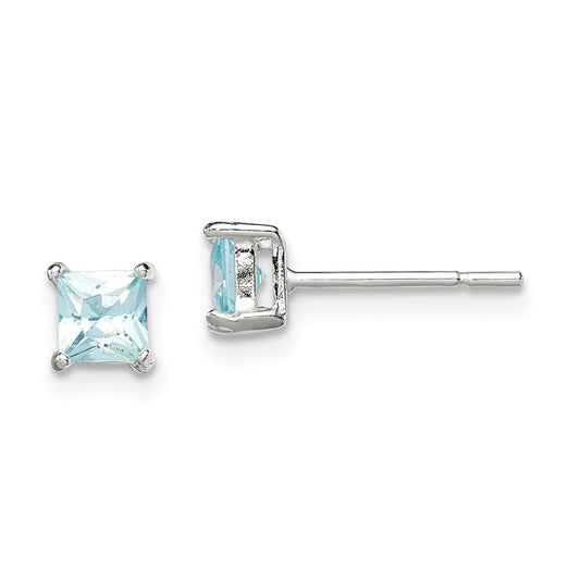 Sterling Silver Polished Light Blue CZ Post Earrings