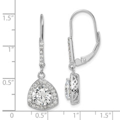 Rhodium-plated Sterling Silver Polished CZ Leverback Earrings