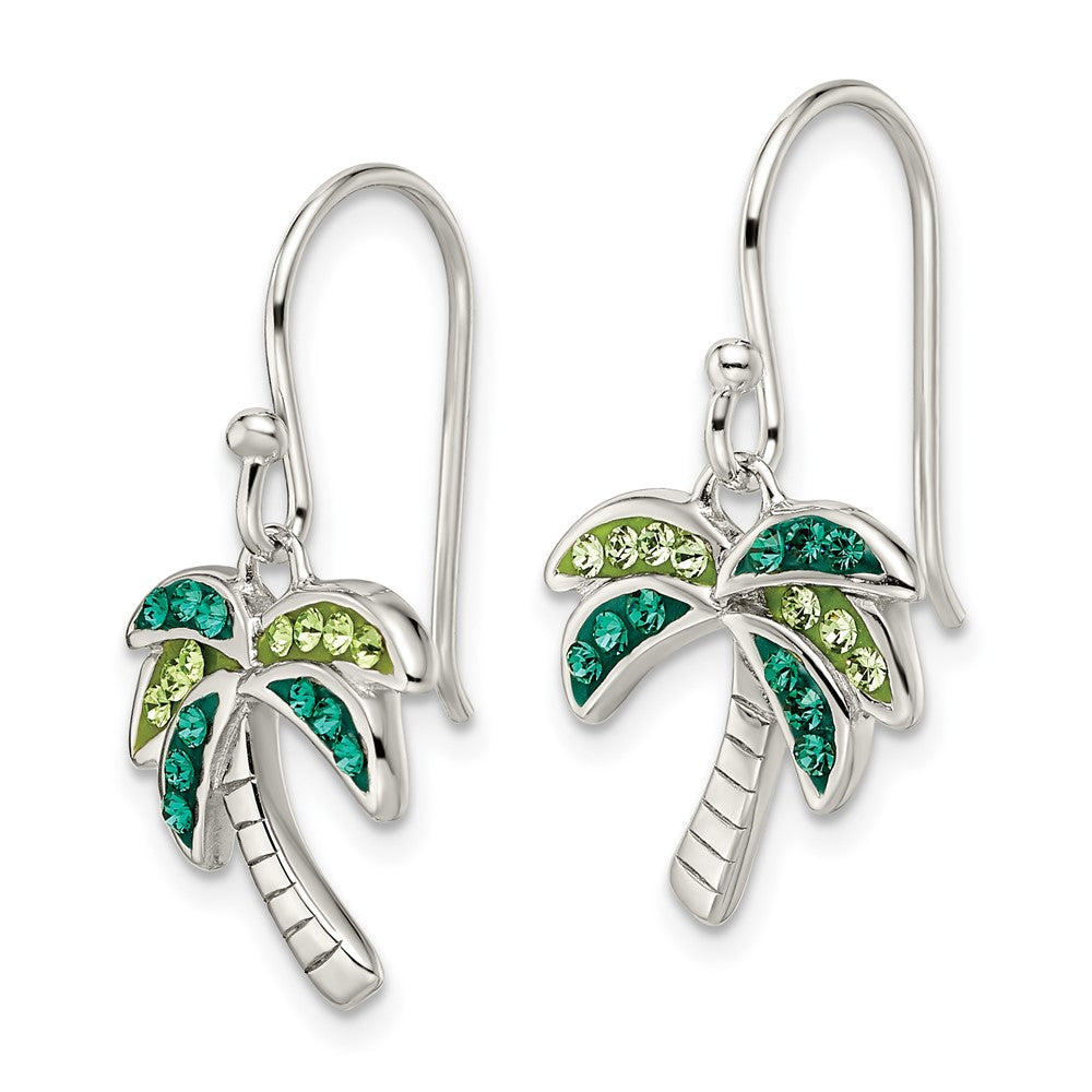 Sterling Silver Light Dark Green Crystal Palm Tree Earrings
