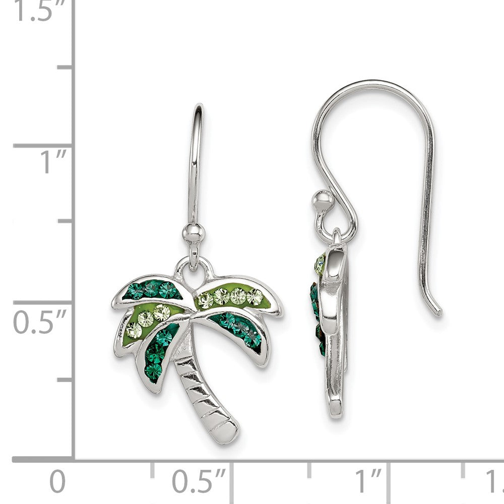 Sterling Silver Light Dark Green Crystal Palm Tree Earrings
