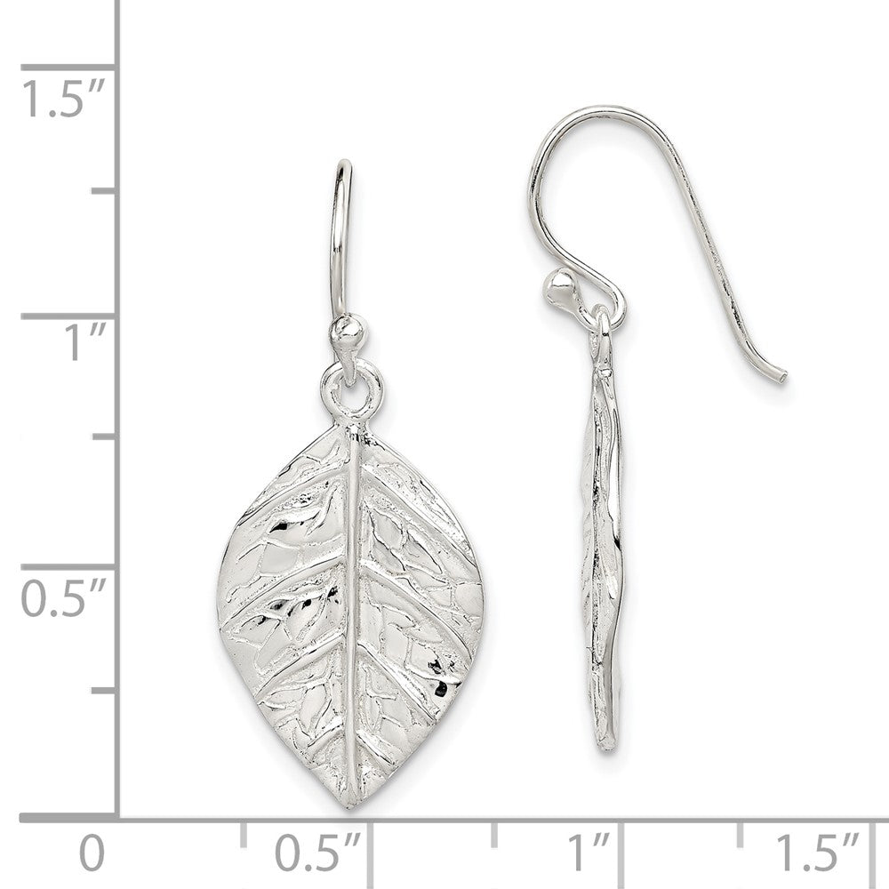 Sterling Silver Leaf Textured Dangle Earrings