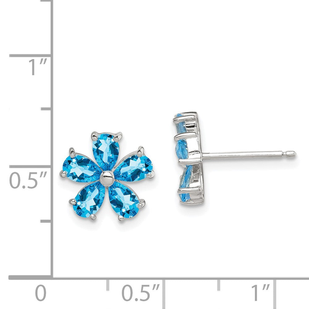Rhodium-plated Sterling Silver Blue Topaz Flower Earrings