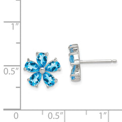 Rhodium-plated Sterling Silver Blue Topaz Flower Earrings