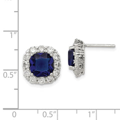 Rhodium-plated Sterling Silver Blue Glass and CZ Post Earrings