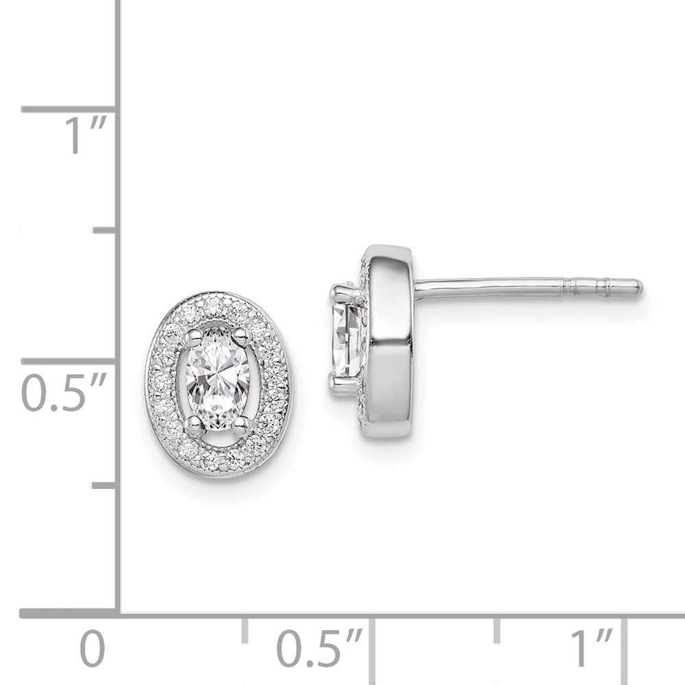 Rhodium-plated Sterling Silver CZ Oval Stud Earrings
