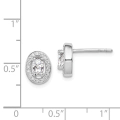 Rhodium-plated Sterling Silver CZ Oval Stud Earrings