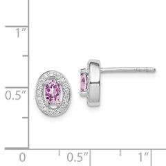 Rhodium-plated Sterling Silver June Purple and White CZ Oval Post Earrings