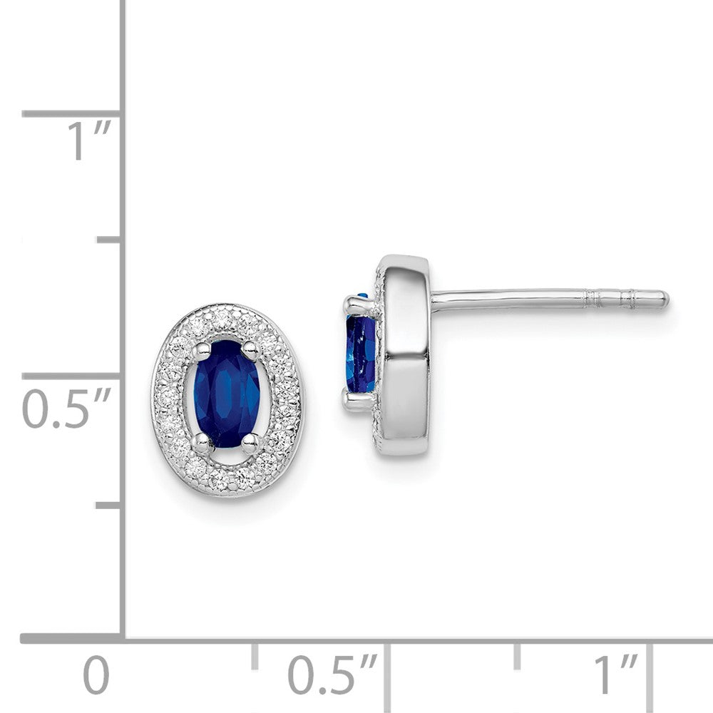 Rhodium-plated Sterling Silver Blue and White CZ Oval Post Earrings