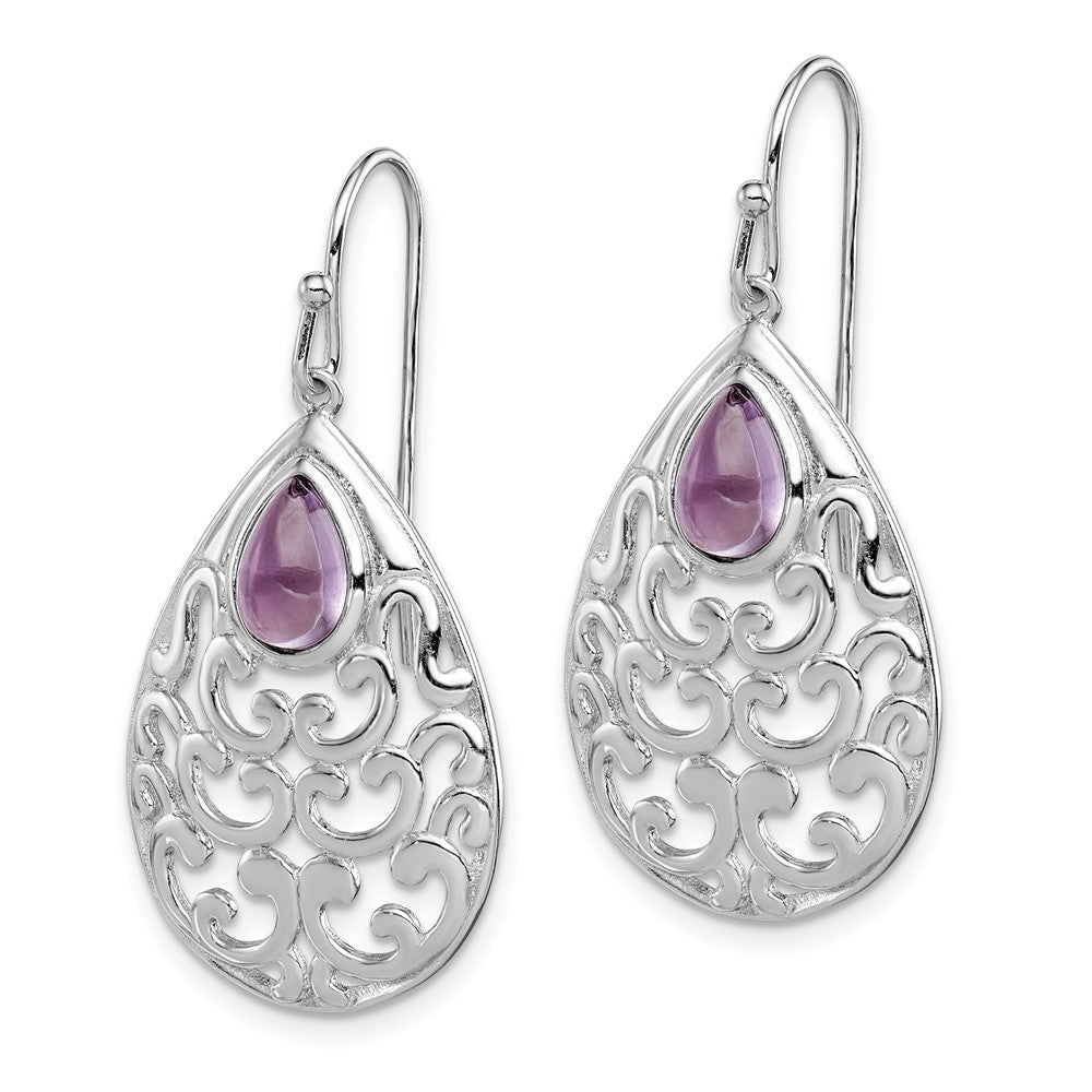 Rhodium-plated Sterling Silver Amethyst Teardrop Shepherd Hook Earrings
