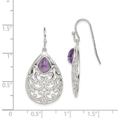 Rhodium-plated Sterling Silver Amethyst Teardrop Shepherd Hook Earrings