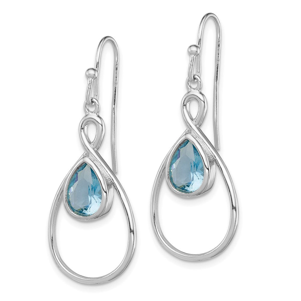 Rhodium-plated Silver Shepherd Hook Polished Aquamarine Glass Earrings