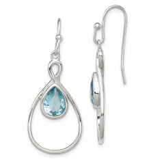Rhodium-plated Silver Shepherd Hook Polished Aquamarine Glass Earrings