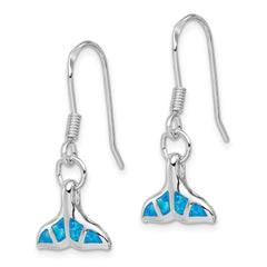 Rhodium-plated Sterling Silver Created Opal Dolphin Tail Dangle Earrings