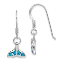 Rhodium-plated Sterling Silver Created Opal Dolphin Tail Dangle Earrings