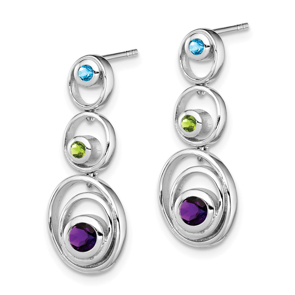 Rhodium-plated Sterling Silver Peridot Blue Topaz and Amethyst Earrings
