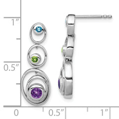 Rhodium-plated Sterling Silver Peridot Blue Topaz and Amethyst Earrings