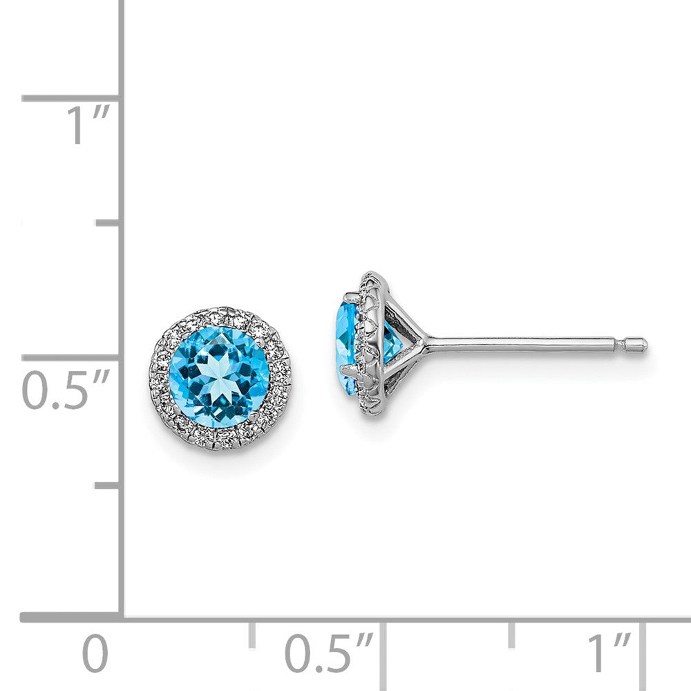 Rhodium-plated Sterling Silver Blue Topaz and CZ Post Earrings
