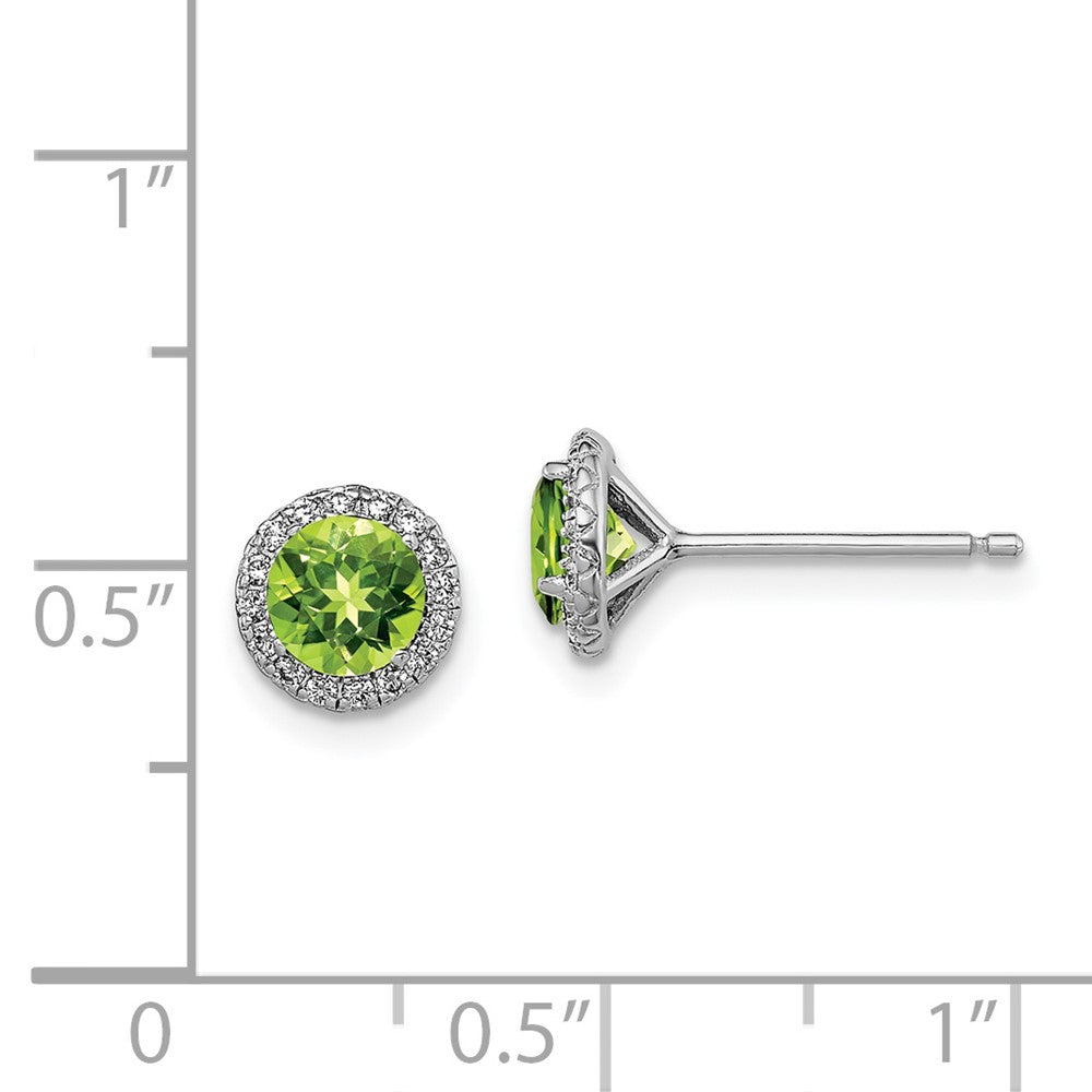 Rhodium-plated Sterling Silver Peridot and CZ Post Earrings