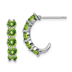 Rhodium-plated Sterling Silver Peridot J-Hoop Earrings