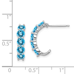 Rhodium-plated Sterling Silver Blue Topaz J-Hoop Earrings