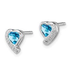 Rhodium-plated Sterling Silver Blue Topaz and Diamond Heart Earrings