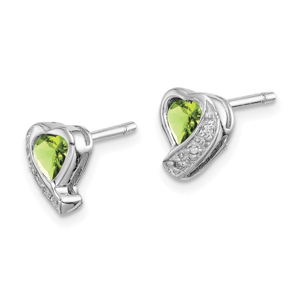 Rhodium-plated Sterling Silver Peridot and Diamond Heart Earrings