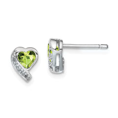 Rhodium-plated Sterling Silver Peridot and Diamond Heart Earrings