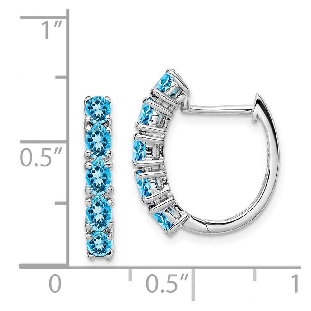 Rhodium-plated Sterling Silver Polished Blue Topaz Hinged Hoop Earrings