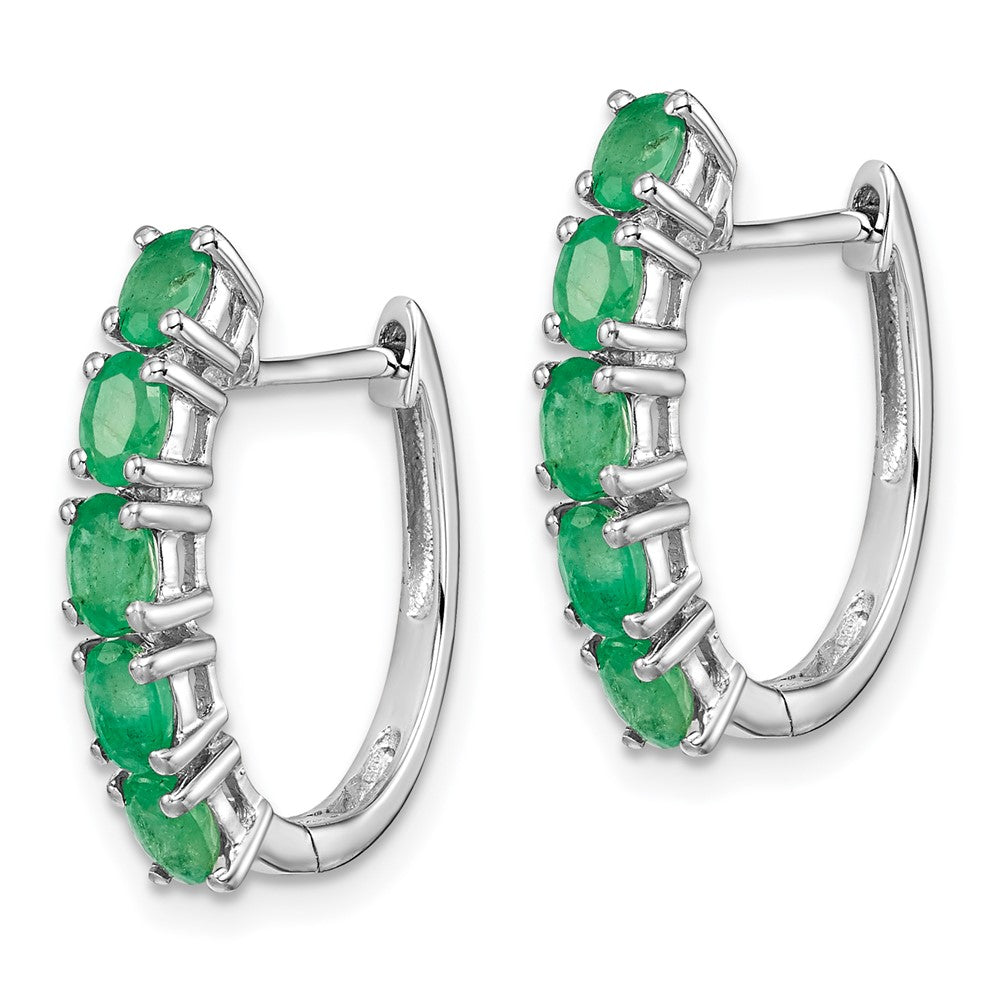 Rhodium-plated Sterling Silver Polished Emerald Hinged Hoop Earrings