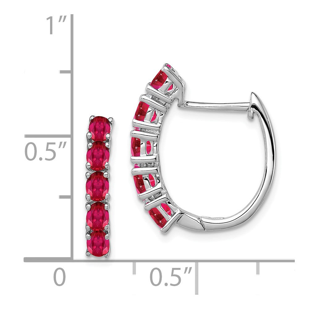 Rhodium-plated Sterling Silver Polished Ruby Hinged Hoop Earrings