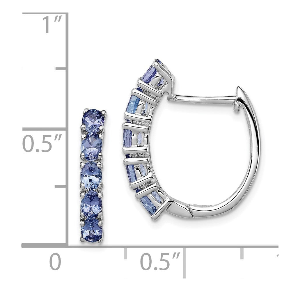Rhodium-plated Sterling Silver Oval Tanzanite Hinged Hoop Earrings