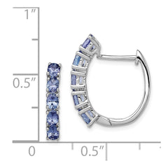 Rhodium-plated Sterling Silver Oval Tanzanite Hinged Hoop Earrings