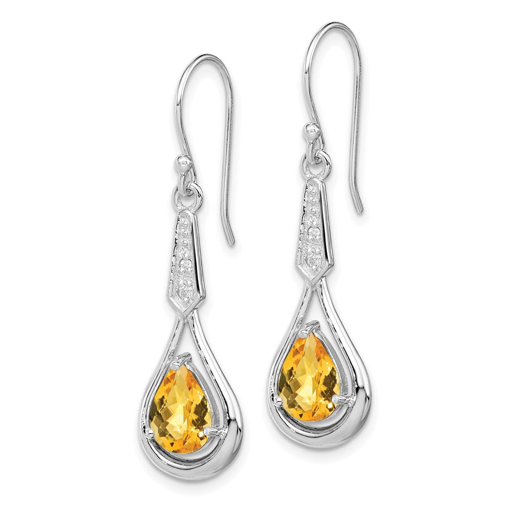 Rhodium-plated Sterling Silver CZ and Citrine Dangle Earrings