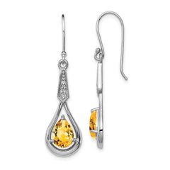 Rhodium-plated Sterling Silver CZ and Citrine Dangle Earrings