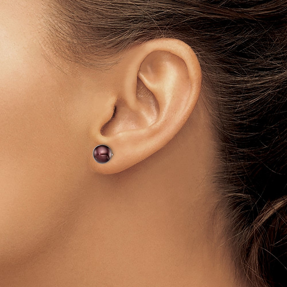 Rhodium-plated Silver 8-9mm Coffee FWC Round Pearl Stud Earrings