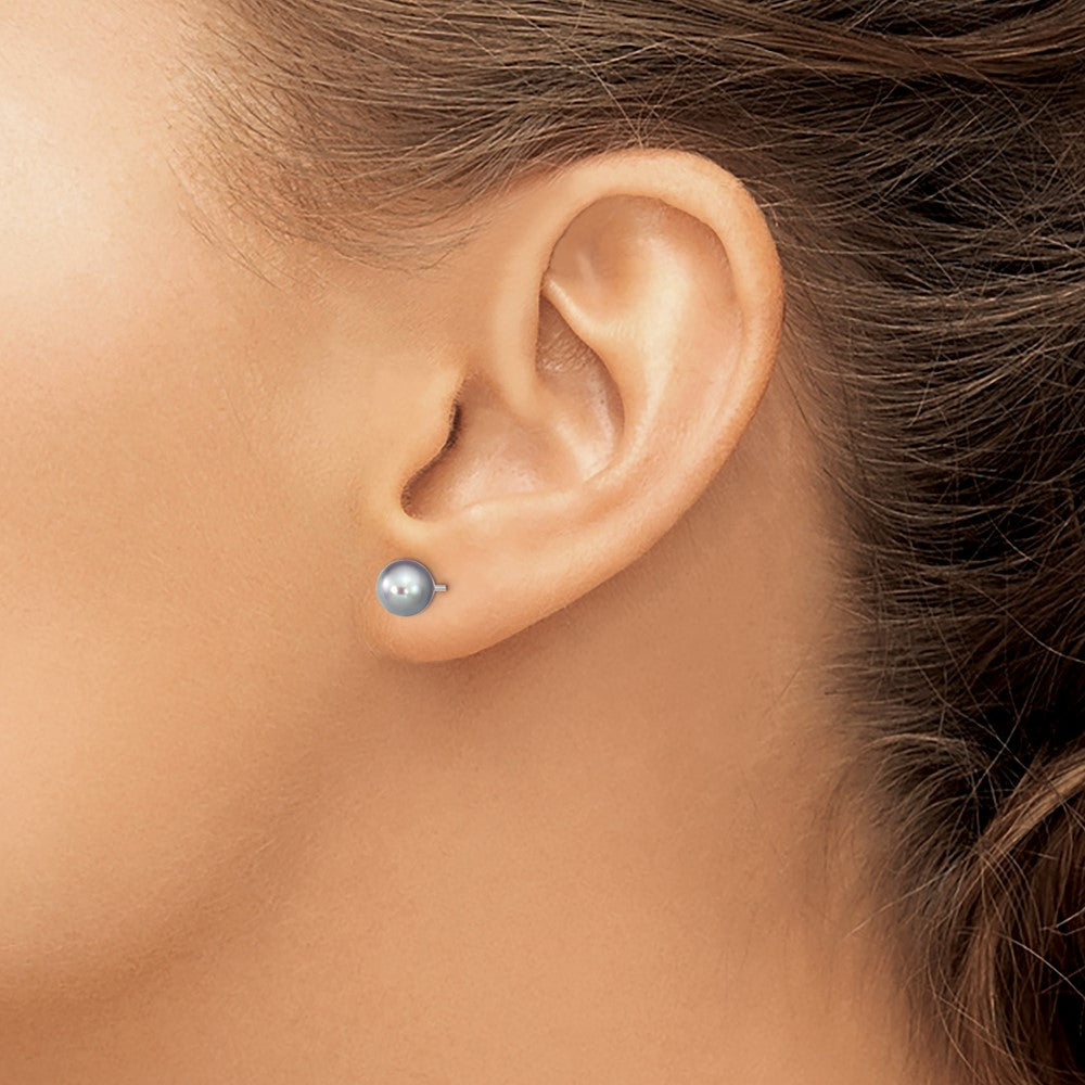 Rhodium-plated Sterling Silver 6-7mm Grey FWC Round Pearl Stud Earrings