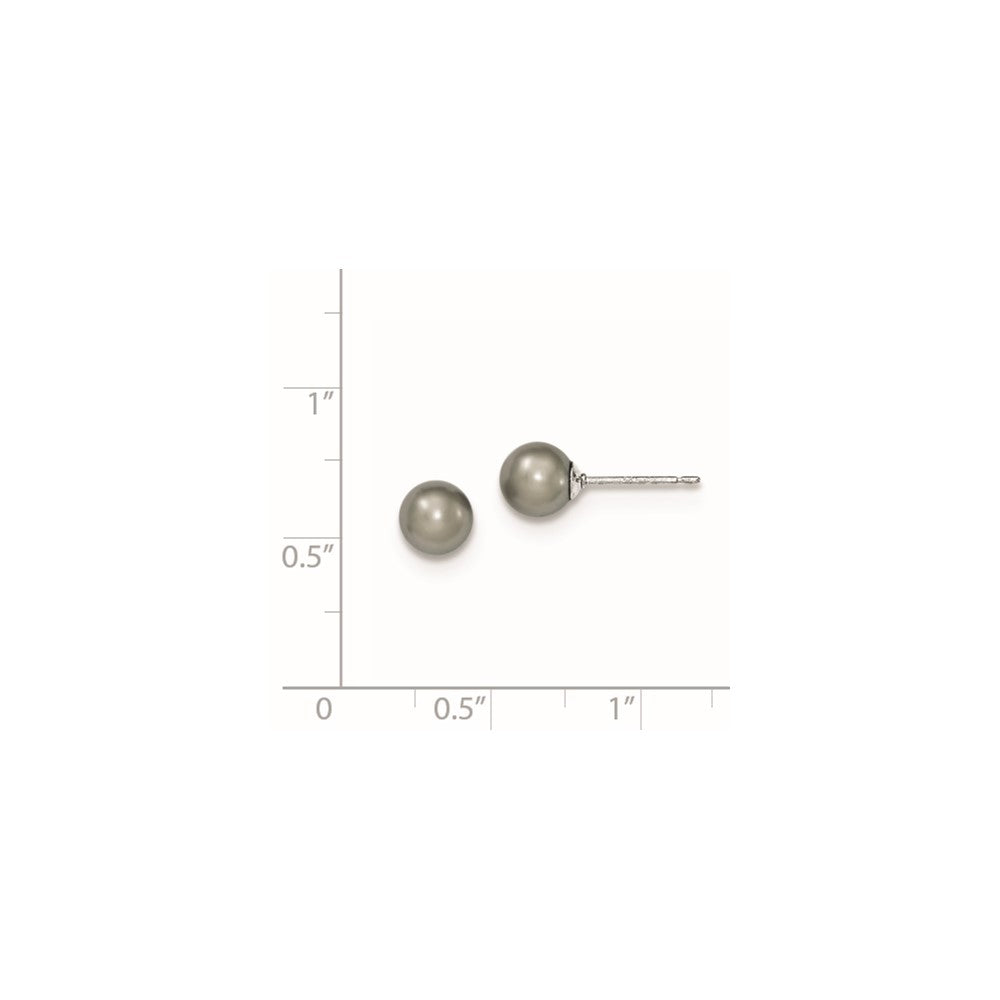 Rhodium-plated Sterling Silver 6-7mm Grey FWC Round Pearl Stud Earrings