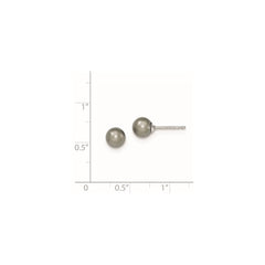 Rhodium-plated Sterling Silver 6-7mm Grey FWC Round Pearl Stud Earrings