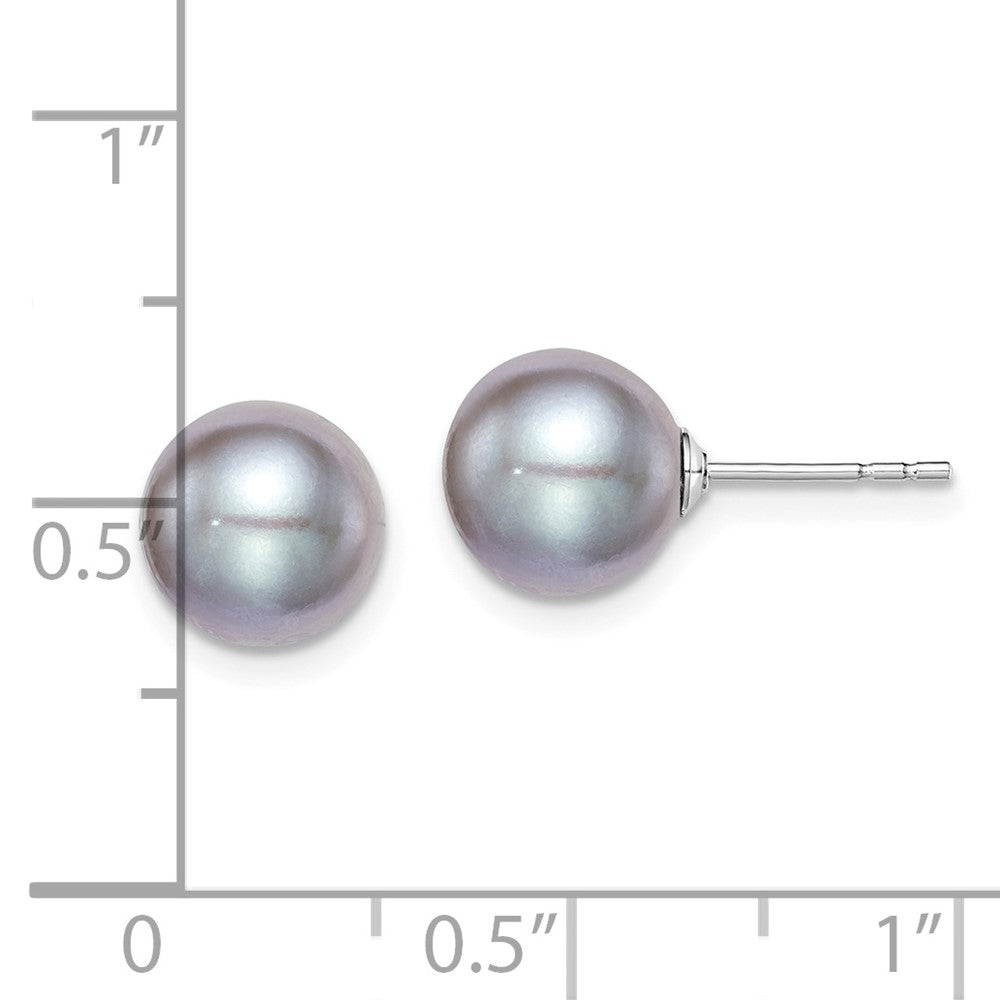 Rhodium-plated Silver 8-9mm Grey FWC Round Pearl Stud Earrings